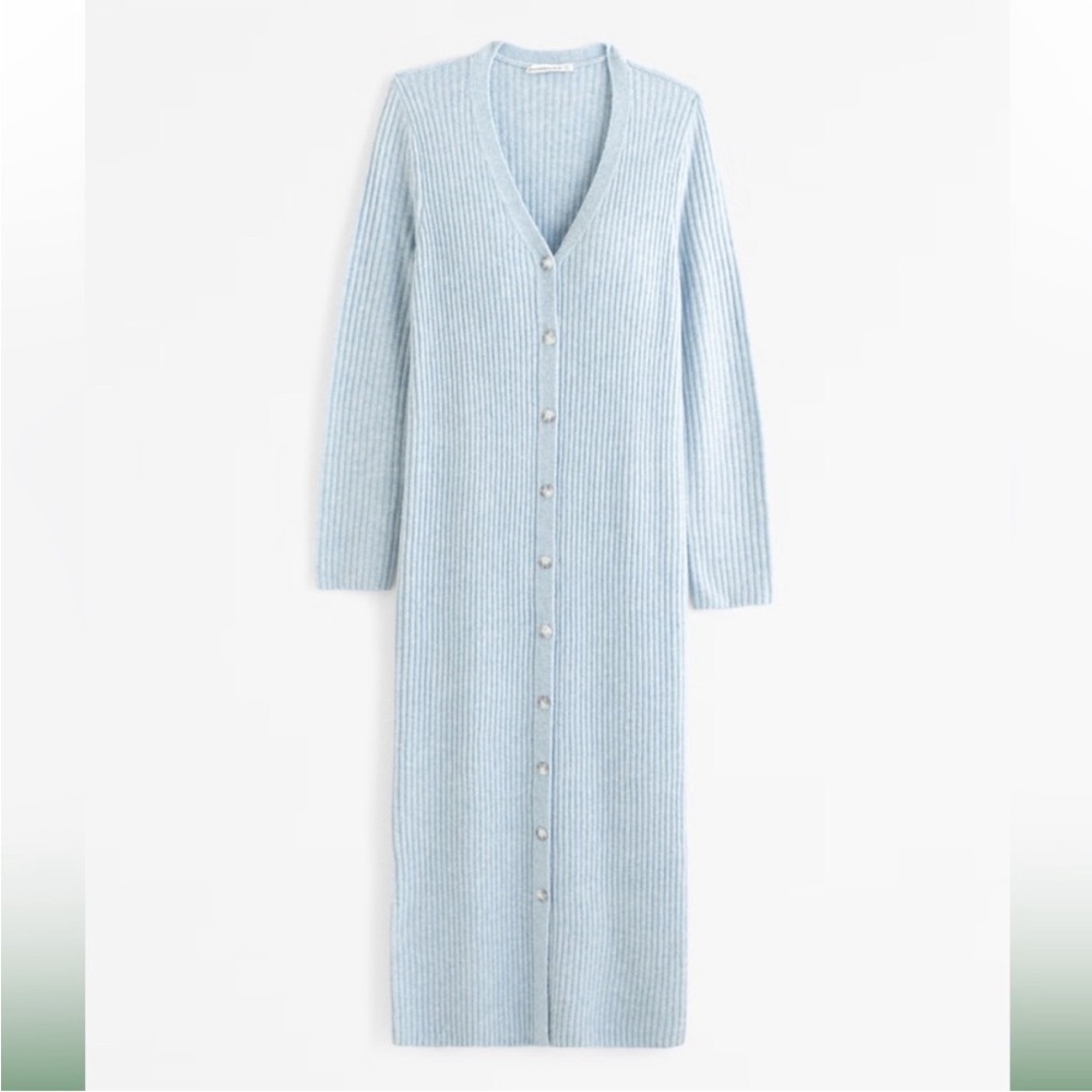 Abercrombie & Fitch Duster Sweater Dress Size Small Blue Ribbed Knit Cardigan